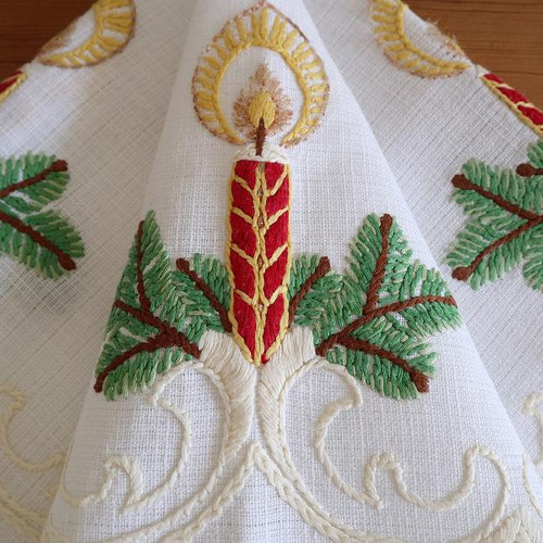 ドイツの手仕事☆ほんわりと炎が揺れる赤いキャンドルともみの木の枝の