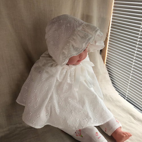 新生児用・春夏・木綿レースのおでかけセット（ケープとボンネット