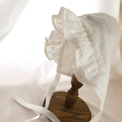 新生児用・春夏・木綿レースのおでかけセット（ケープとボンネット