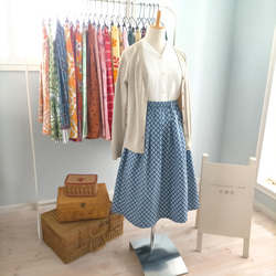 【受注製作】水色×ブルー レトロ柄スカート 2枚目の画像
