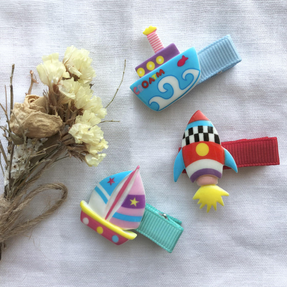 ヨット＆カメさん☆ベビーヘアクリップ　ヘアゴム ヨット＆カメさん☆ベビーヘアクリップ ヘアゴム