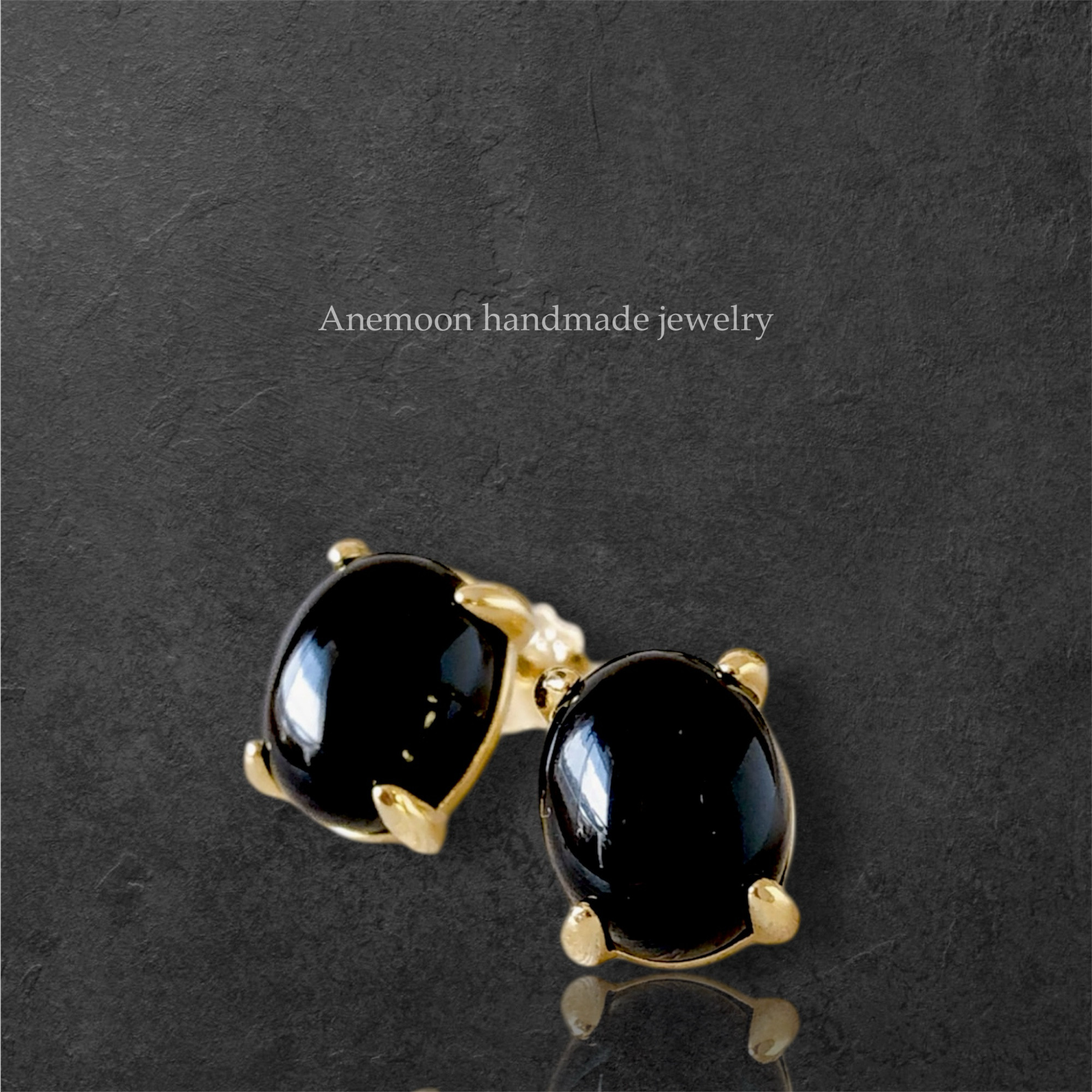 【天然石ブラックオニキス10×8mm silver925製18kgpピアス】両耳用