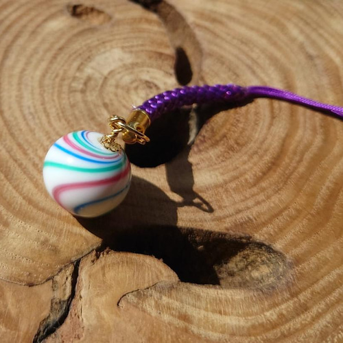 マーブル模様のとんぼ玉 根付 水玉 模様 ガラス 手作り 帯飾り 和装  