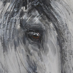 葦毛の馬の横顔２０２２(墨絵、水彩画用紙、34cm×２４ｃｍ、墨、アクリル、金箔) 2枚目の画像