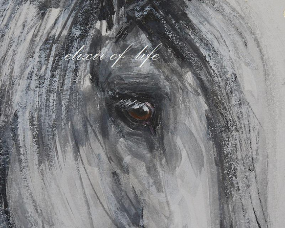 葦毛の馬の横顔２０２２(墨絵、水彩画用紙、34cm×２４ｃｍ、墨、アクリル、金箔) 2枚目の画像