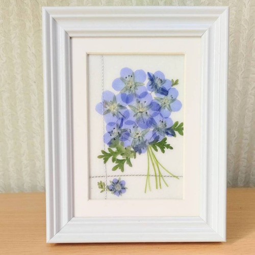 押し花額  『花束』 （ハンドメイド） 送料無料】ネモフィラ 花束 押し花額 その他インテリア雑貨 真蓮花工房
