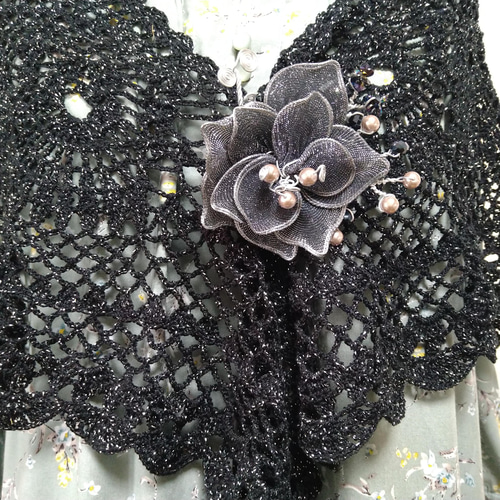 ☆新品 ハンドメイド作品 ブラックレース三角ショール¥15000