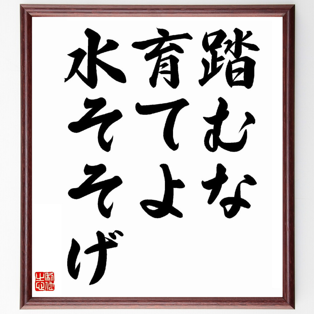 名言「踏むな、育てよ、水そそげ」手書き書道色紙額／受注後の毛筆直筆（Y5584）