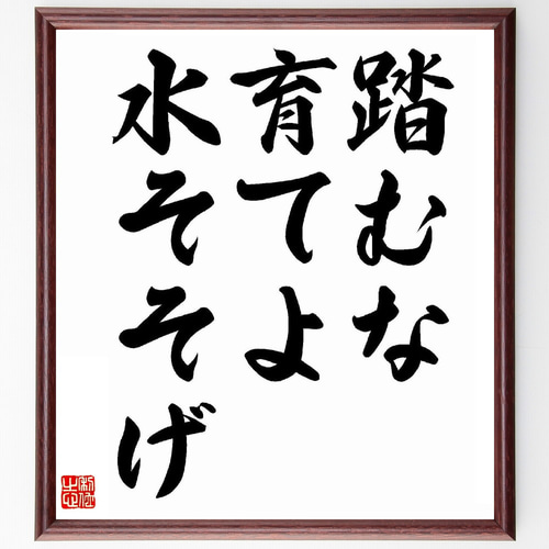 名言「踏むな、育てよ、水そそげ」手書き書道色紙額／受注後の毛筆直筆