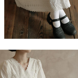 白色 精緻花邊V領鏤空洛麗塔洋裝 日系甜美抽褶腰身連身裙 遮手臂 第16張的照片