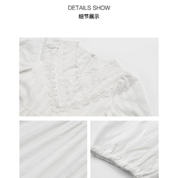 白色 精緻花邊V領鏤空洛麗塔洋裝 日系甜美抽褶腰身連身裙 遮手臂 第3張的照片