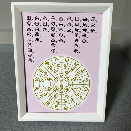 ヲシテ（ホツマ）文字 ひふみ祝詞とフトマニ図 簡易フレーム入り NO853