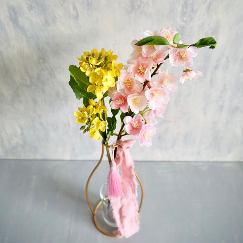 桜と菜の花】｜アーティフィシャルフラワー 花瓶アレンジ| 春｜ギフト