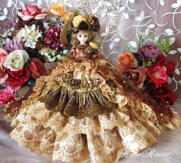 sold王妃マリーアントワネット 舞踏会の可憐な花 レオパードロングトレーンドールドレス 1枚目の画像