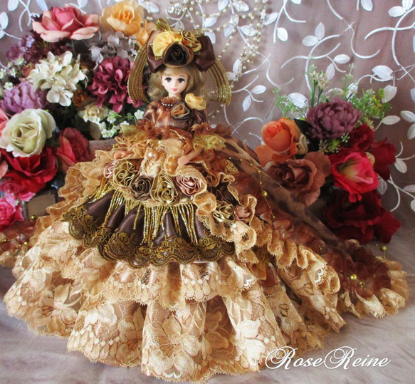 sold王妃マリーアントワネット 舞踏会の可憐な花 レオパードロングトレーンドールドレス 3枚目の画像