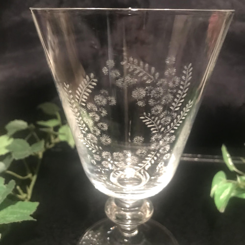 033 [激レア]彩色彫りガラス 2客 手作り 未使用 033 [激レア]彩色彫り