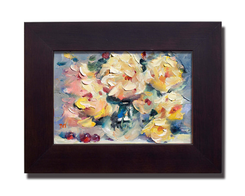 時を楽しむ rose-p05】ミニ油絵原画 額付き・特典付き ギフト対応 絵画