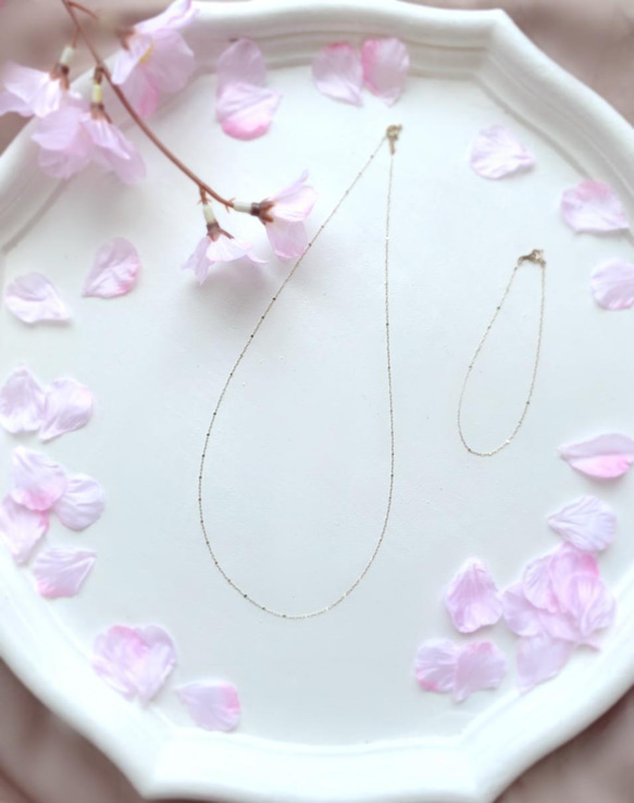 《母の日》【K10YG】Simple Necklace＆Bracelet〜petal* Set 1枚目の画像