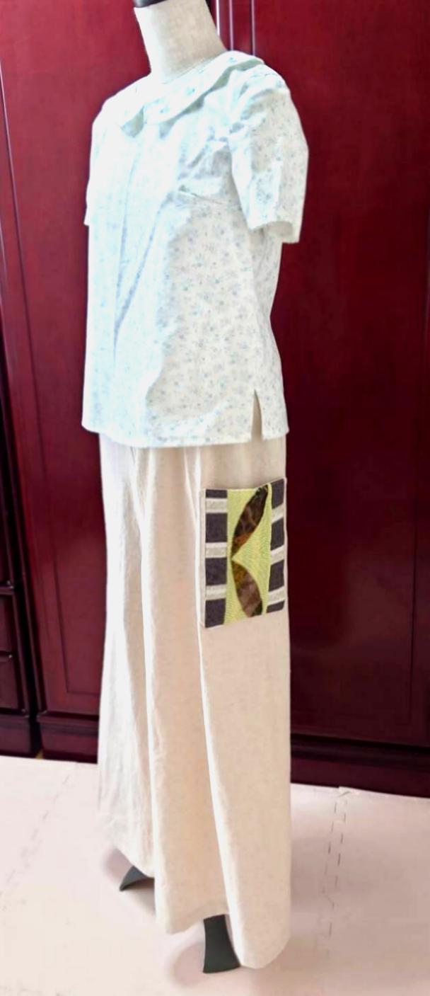 おうちでもゆったり～サイドポケットがアクセント【綿麻キャンバス】ワイドパンツ