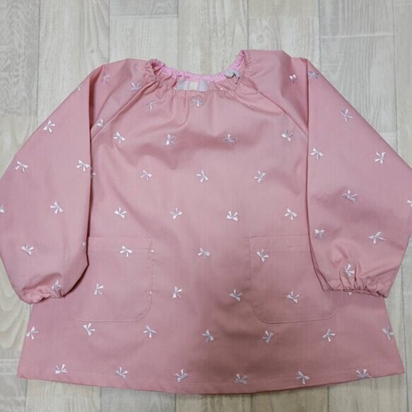 【数量限定価格】80～130size リボン刺繍 ピンク 総柄 長袖スモック 6枚目の画像