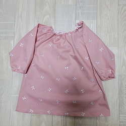 【数量限定価格】80～130size リボン刺繍 ピンク 総柄 長袖スモック 5枚目の画像