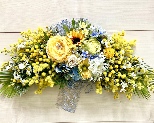 No.wreath-15435/ミモザのスワッグ（横型）22-(6) 28x50cm /アーティ ...