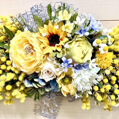 No.wreath-15435/ミモザのスワッグ（横型）22-(6) 28x50cm