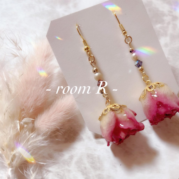 ミニ薔薇ピアス/イヤリング 青 イヤリング・ノンホールピアス