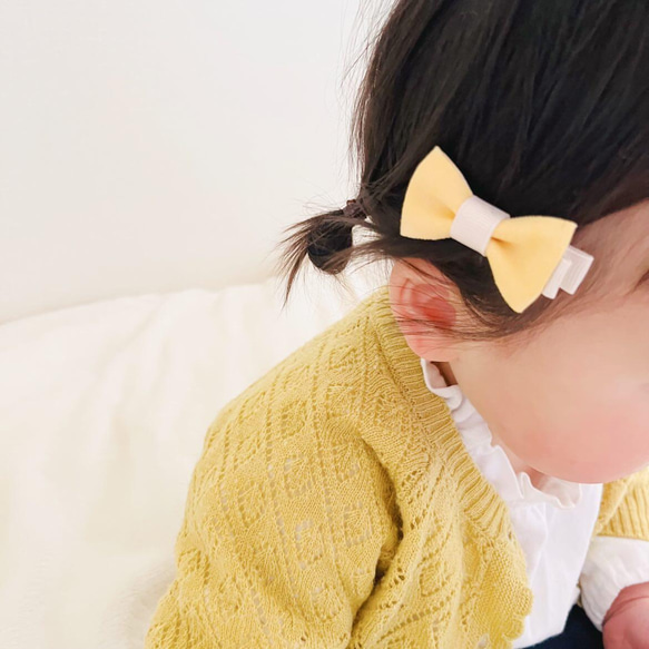 春夏イエローの花柄くるみボタン⭐︎3点セットベビーヘアクリップ ベビーヘアピン 8枚目の画像