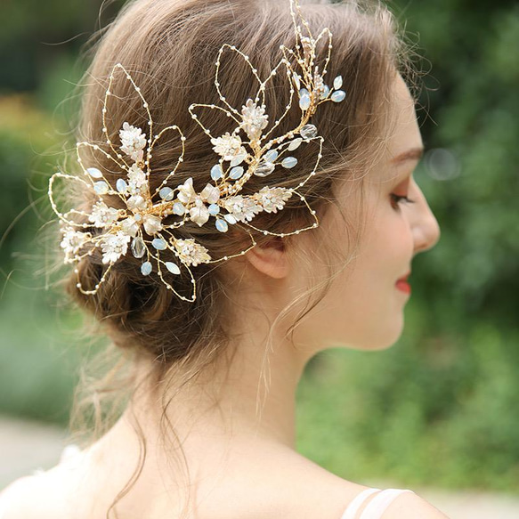 ヘッドドレス ピンクゴールド 結婚式 ボンネ ヘアアクセサリー 新品 