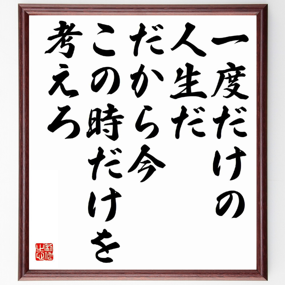 名言「一度だけの人生だ、だから今この時だけを考えろ」手書き書道色紙額／受注後の毛筆直筆（Y5732）