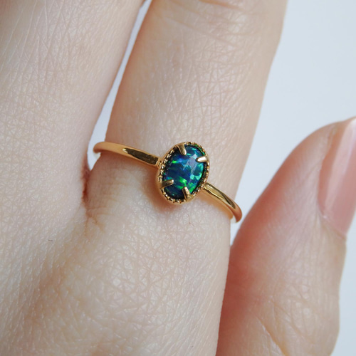 ブラックオパールリング・ミル付き爪留めタイプ 指輪・リング grain