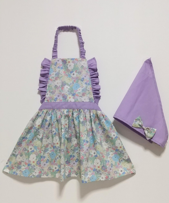 バビコ様専用♡キッズエプロン＊花柄×パープル＊ 1枚目の画像