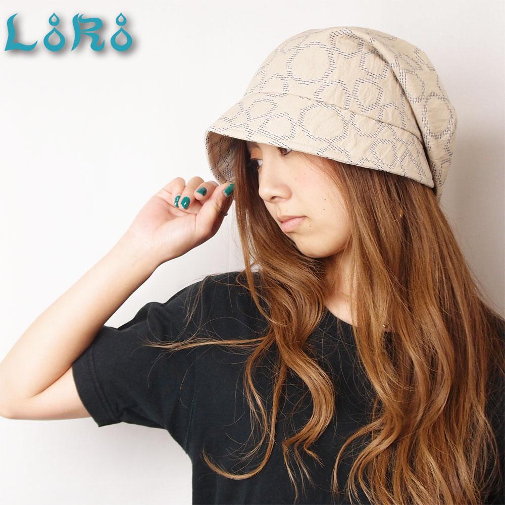 ピッコロフリー・リネン・ジオメトリー/フリーサイズ UV たためる帽子 風に飛ばない帽子