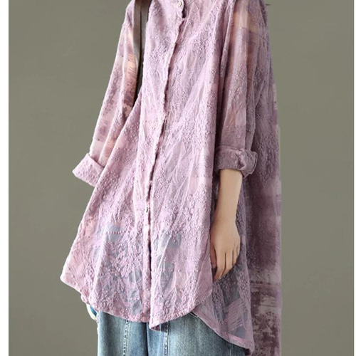 紫陽花 4色 レースシャツ レースブラウス シアー シャツ シースルー  