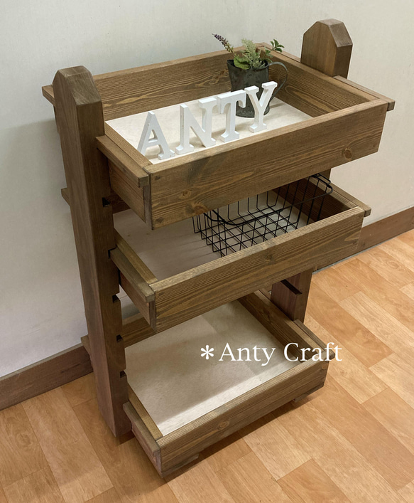 SALE】【引取可能】可動棚付キッチンワゴン キャスター付 3段収納 UN