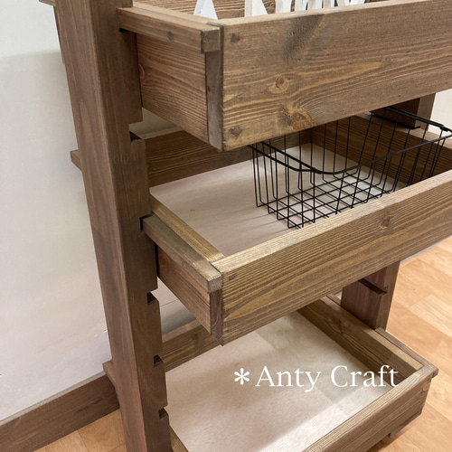 SALE】【引取可能】可動棚付キッチンワゴン キャスター付 3段収納 UN