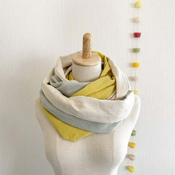 ♡由優質日本紗布製成的豐盛拼布圍脖♡3色混合（薄荷、香草、檸檬） 第4張的照片
