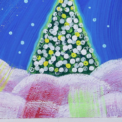 ▶売り切れ(クーポン有)メリークリスマス／アクリル画　キャンバス　原画　Ｓ0号　ツリー 3枚目の画像