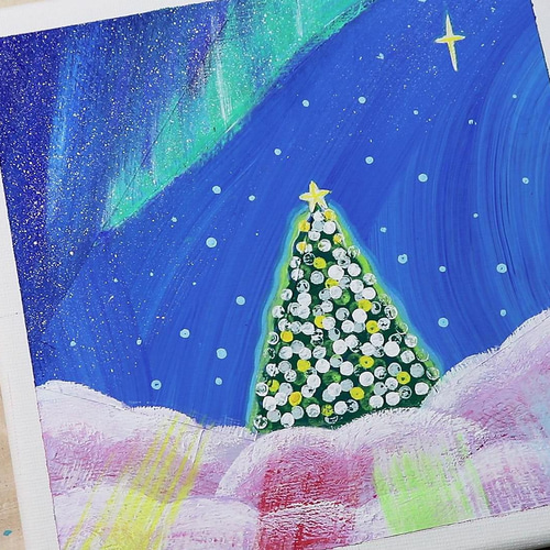 アクリル画 題名「クリスマスツリー」 327 クリスマスツリーアクリル画原画キラキラ - メルカリ