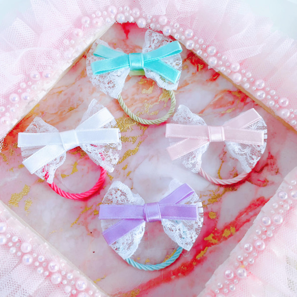 ハンドメイド★キッズリボンヘアゴム★ピンク★大きめ★レース＆ハート＆チャーム付き ハンドメイド☆キッズリボンヘアゴム☆ピンク☆大きめ☆レース