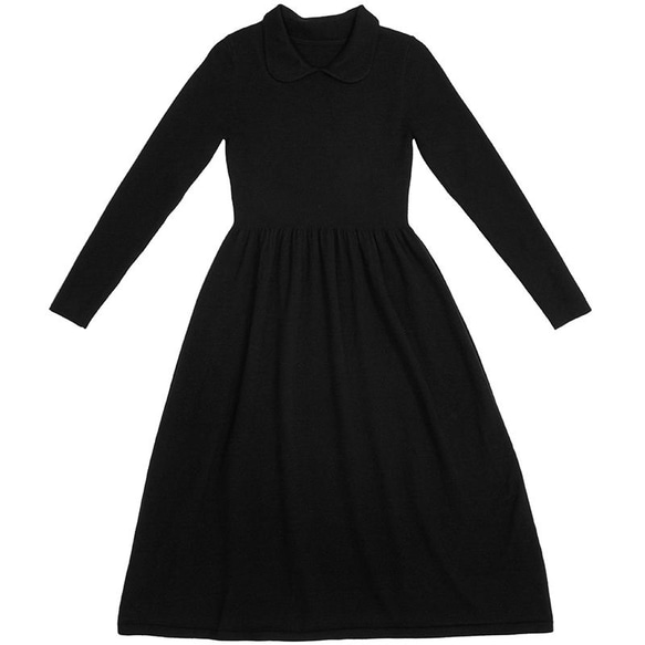 黑色 經典修身高彈力POLO領洋裝 腰部抽褶親膚舒適少女感連身裙 第2張的照片