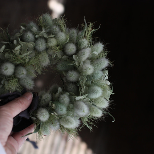 142【ラグラスのミニリース】ドライフラワーリース、バニー