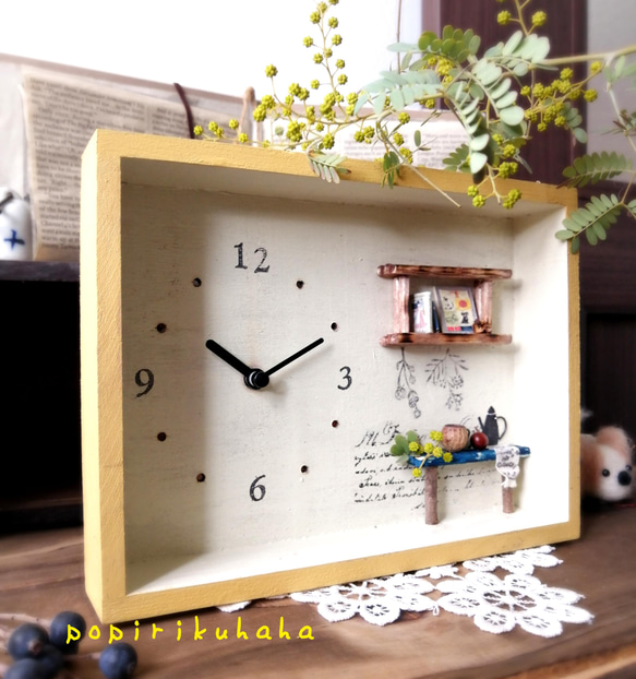 【季節限定】ミモザカラー置き時計️　インテリア雑貨・カフェ・スワッグ・大切な時間・木製・プレゼント・置時計・お家 4枚目の画像