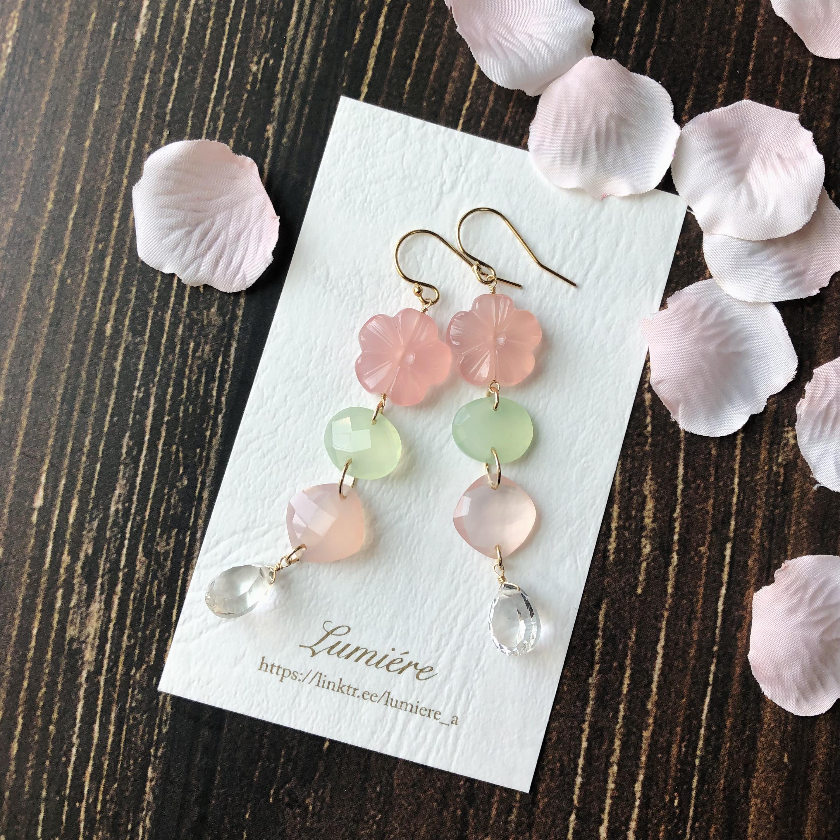 14kgf＊ピンクオニキスのフラワーカービングとクリスタルの