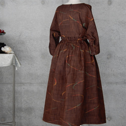 着物リメイク　紬のスカート/フリーサイズ  茶系 5枚目の画像