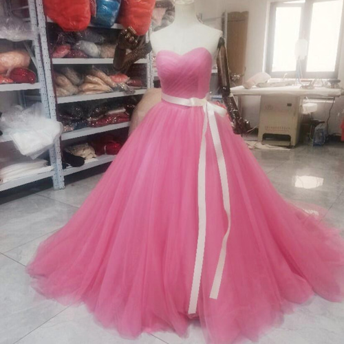 高品質！ベアトップ カラードレス チェリーピンク ソフト
