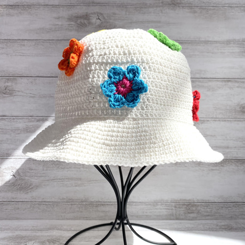 NO.3122014】ハンドメイド 立体お花付き バケットハット