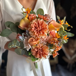 サーモンピンク×オレンジクラッチブーケ☆ブートニア その他オーダー