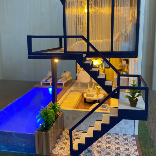 7月3日までの限定価格》プール付ハウス ミニチュア ドールハウス